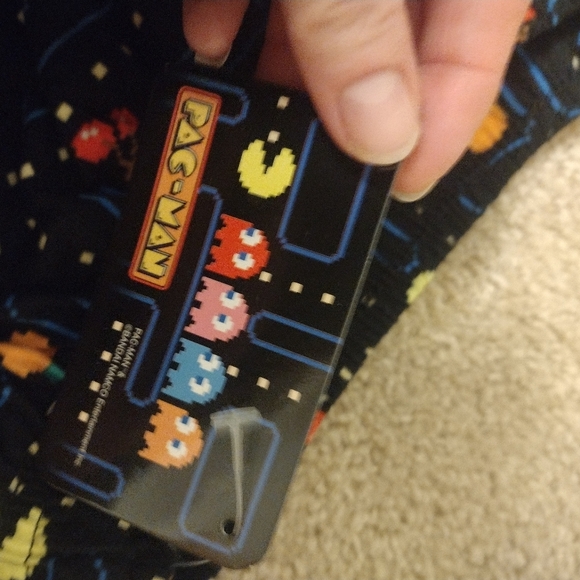 Pac Man Pants Mens Medium Black Elastic Waist Drawstring Sleepwear Pajama NWT - Picture 2 of 6